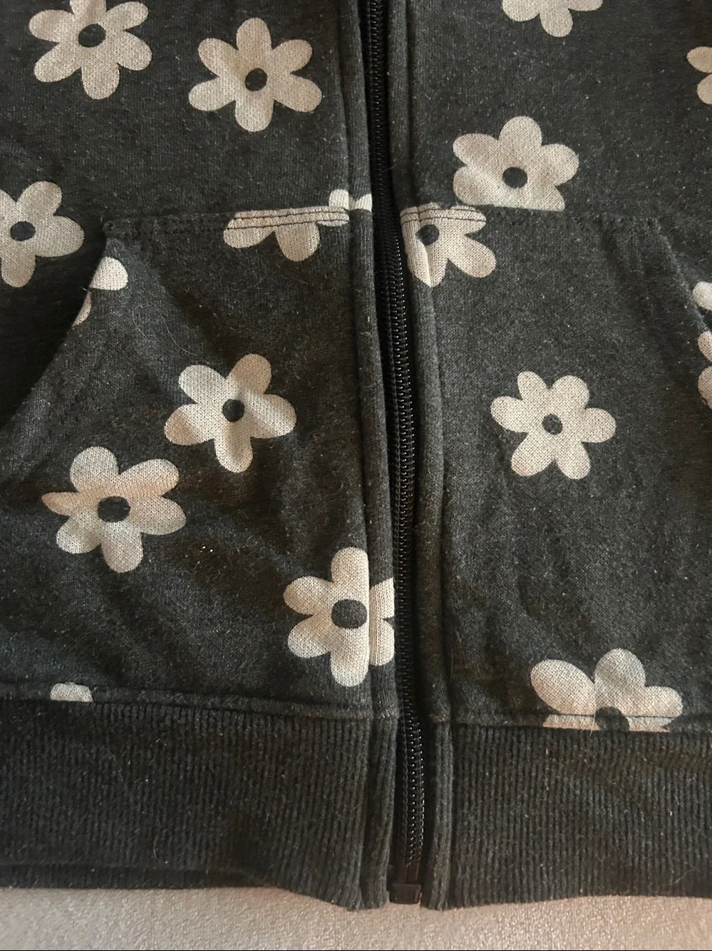 Cat & Jack Black Zip-Up Hoodie with White Daisy Print